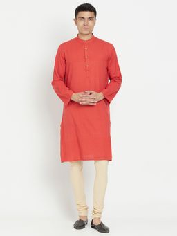 Fabindia - Cotton Red Self Design Men Kurta