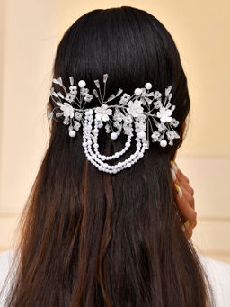 Silvermerc Designs - White Pearls and Crystals Bridal Hair Brooch