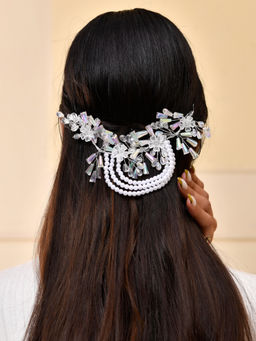 Silvermerc Designs - White Bridal Pearl and Crystal Floral Hair Vine for Wedding