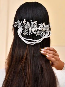 Silvermerc Designs - White Pearls and Crystal Flowers Elegant Bridal Tiara