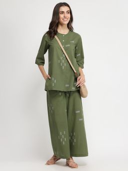 Pink Fort - Cotton Printed Olive Co-Ord Set