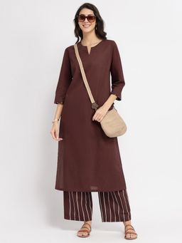 Pink Fort - Cotton Solid and Striped Kurta with Pant