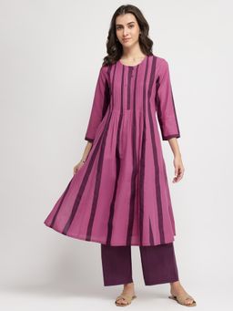 Pink Fort - Cotton Striped A-Line Kurta with Pant