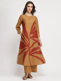 Pink Fort - Cotton Floral A-Line Kurta with Pant