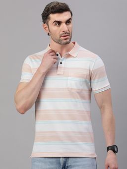 Classic Polo - Men Multi-Color Stripes Slim Fit Cotton Blend Polo T-Shirt
