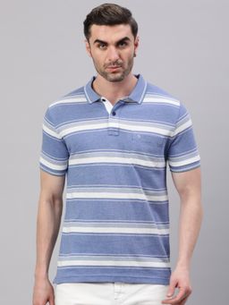 Classic Polo - Men Multi-Color Stripes Slim Fit Cotton Blend Polo T-Shirt