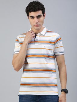 Classic Polo - Men Multi-Color Stripes Slim Fit Cotton Blend Polo T-Shirt
