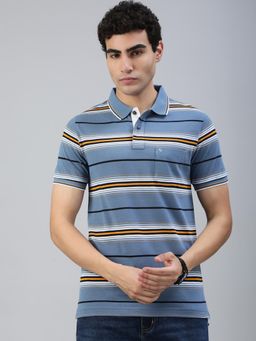Classic Polo - Men Multi-Color Stripes Slim Fit Cotton Blend Polo T-Shirt