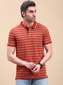 Classic Polo - Men Red Stripes Slim Fit Cotton Blend Polo T-Shirt