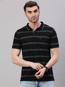 Classic Polo - Men Black Stripes Slim Fit Cotton Blend Polo T-Shirt