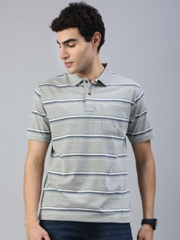 Classic Polo - Men Multi-Color Stripes Regular Fit Cotton Blend Polo T-Shirt