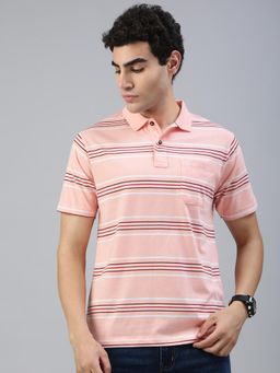 Classic Polo - Men Multi-Color Stripes Regular Fit Cotton Blend Polo T-Shirt