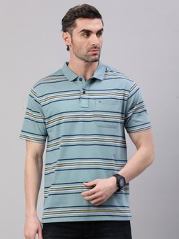 Classic Polo - Men Multi-Color Stripes Regular Fit Cotton Blend Polo T-Shirt