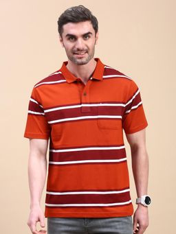 Classic Polo - Men Multi-Color Stripes Regular Fit Cotton Blend Polo T-Shirt