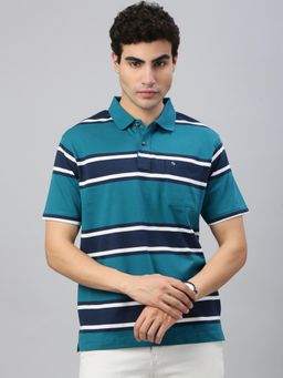 Classic Polo - Men Multi-Color Stripes Regular Fit Cotton Blend Polo T-Shirt
