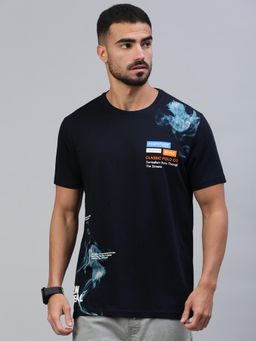 Classic Polo - Men Navy Blue Printed Slim Fit Cotton T-Shirt