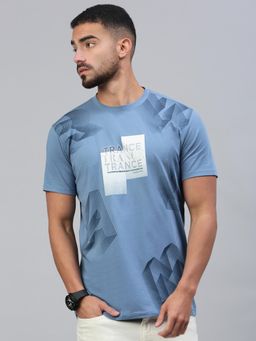 Classic Polo - Men Blue Printed Slim Fit Cotton T-Shirt