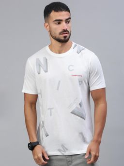 Classic Polo - Men White Printed Slim Fit Cotton T-Shirt
