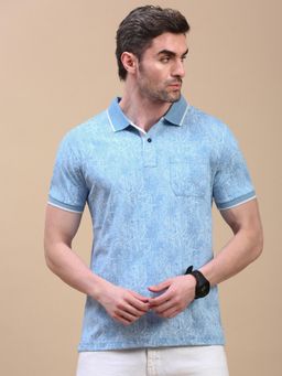 Classic Polo - Men Blue Printed Slim Fit Cotton Polo T-Shirt