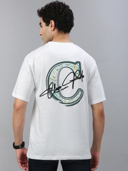Classic Polo - Men White Printed Oversized Fit Cotton T-Shirt