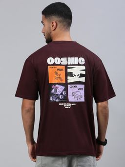 Classic Polo - Men Burgundy Printed Oversized Fit Cotton T-Shirt
