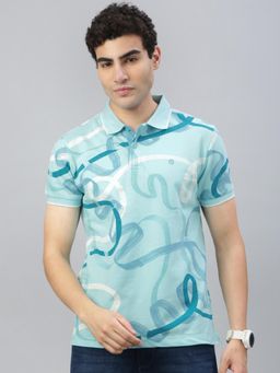 Classic Polo - Men Blue Printed Slim Fit Cotton Polo T-Shirt