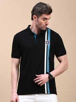 Classic Polo - Men Black Stripes Slim Fit Cotton Polo T-Shirt