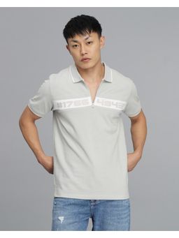 ROOKIES - Men Grey Graphic Slim Fit Cotton Polo T-Shirt