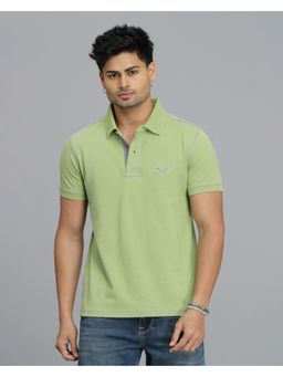 ROOKIES - Men Green Solid Slim Fit Cotton Polo T-Shirt