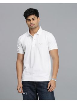 ROOKIES - Men White Solid Slim Fit Cotton Polo T-Shirt