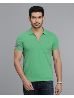 ROOKIES - Men Green Solid Slim Fit Cotton Polo T-Shirt