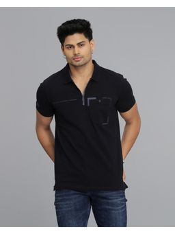 ROOKIES - Men Navy Blue Solid Slim Fit Cotton Polo T-Shirt
