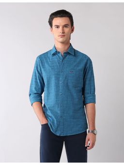 AD By Arvind - Men Blue Textured Slim Fit Cotton Shirt