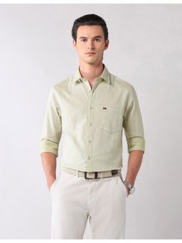 AD By Arvind - Men Green Textured Slim Fit Cotton Shirt