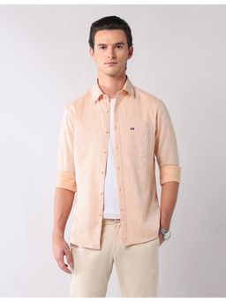 AD By Arvind - Men Orange Textured Slim Fit Cotton Shirt