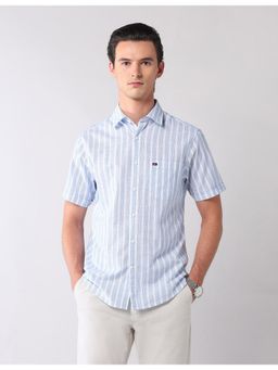 AD By Arvind - Men Blue Stripes Slim Fit Cotton Shirt
