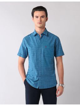AD By Arvind - Men Blue Textured Slim Fit Cotton Shirt