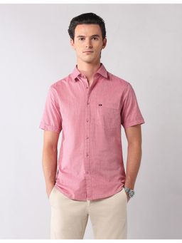 AD By Arvind - Men Pink Textured Slim Fit Cotton Shirt