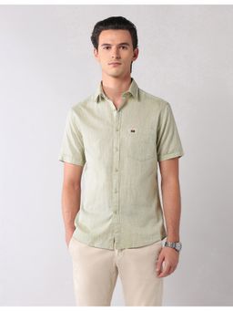 AD By Arvind - Men Green Textured Slim Fit Cotton Shirt