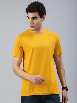Classic Polo - Men Yellow Solid Slim Fit Cotton T-Shirt