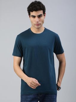 Classic Polo - Men Teal Solid Slim Fit Cotton T-Shirt