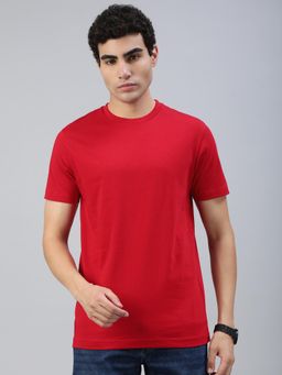 Classic Polo - Men Red Solid Slim Fit Cotton T-Shirt