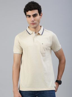 Classic Polo - Men Beige Solid Slim Fit Cotton Blend Polo T-Shirt