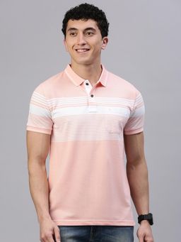 Classic Polo - Men Orange Stripes Slim Fit Cotton Blend Polo T-Shirt