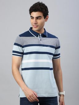 Classic Polo - Men Multi-Color Stripes Slim Fit Cotton Blend Polo T-Shirt