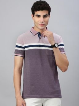 Classic Polo - Men Multi-Color Stripes Slim Fit Cotton Blend Polo T-Shirt
