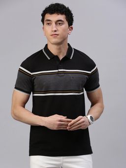 Classic Polo - Men Black Stripes Slim Fit Cotton Blend Polo T-Shirt