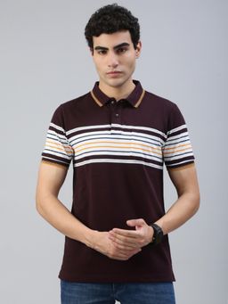 Classic Polo - Men Multi-Color Stripes Slim Fit Cotton Blend Polo T-Shirt
