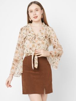 MISH - Beige Printed Waist Tie Up Top