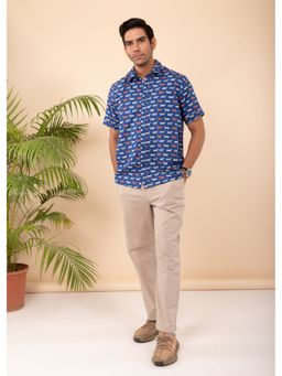 RATAN JAIPUR - Baleine Blue Regular Cotton Half Sleeves Shirt